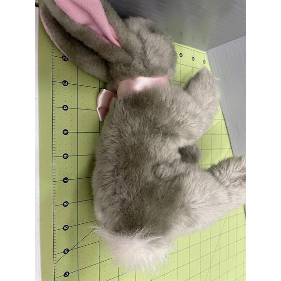 Animal Adventure Bunny Rabbit Realistic Gray 10” Plush Stuffed Animal Pink Bow - Picture 7 of 7